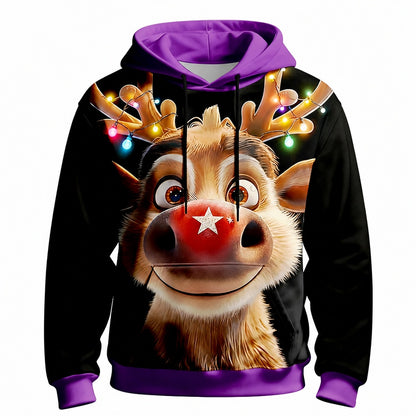 Christmas Rudolph Moose Festive Drawstring Hoodie
