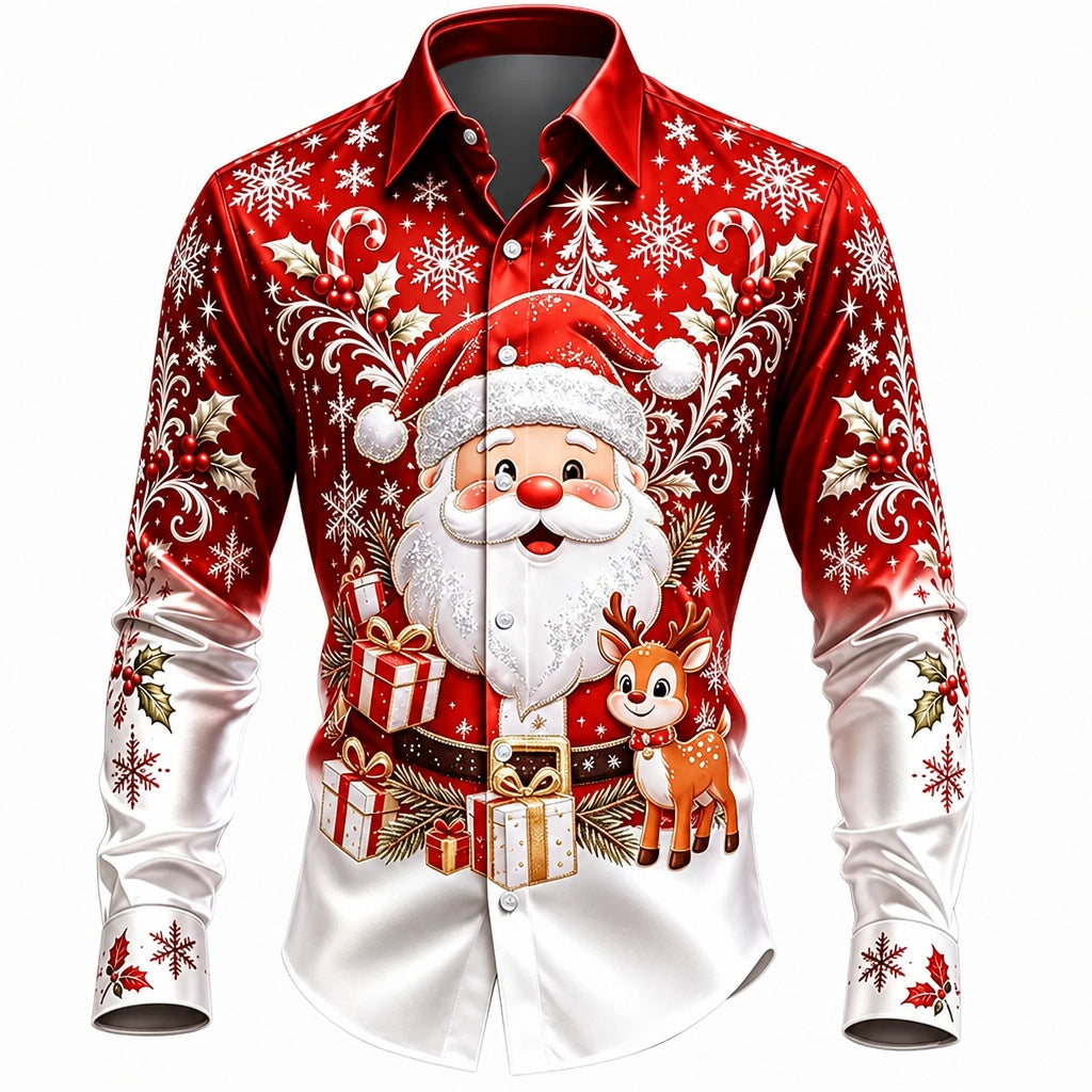 Santa Claus Christmas Scene Satin Shirt