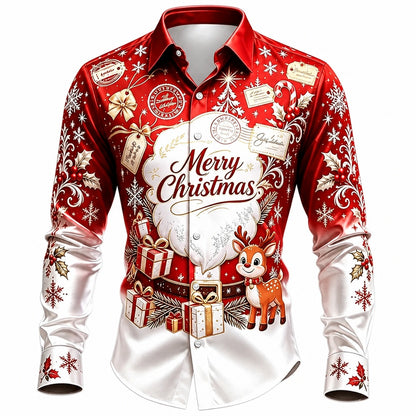 Santa Claus Christmas Scene Satin Shirt