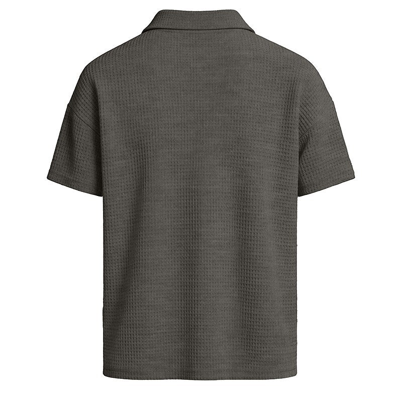 Vintage Lace-Up Collar Waffle Henley Shirt