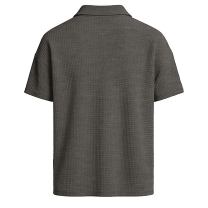 Vintage Lace-Up Collar Waffle Henley Shirt