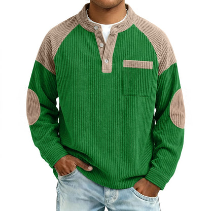 Colorblock Textured Corduroy Henley Shirts