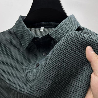 Basic Waffle Polo Shirt-Casual Short Sleeve Men's Top