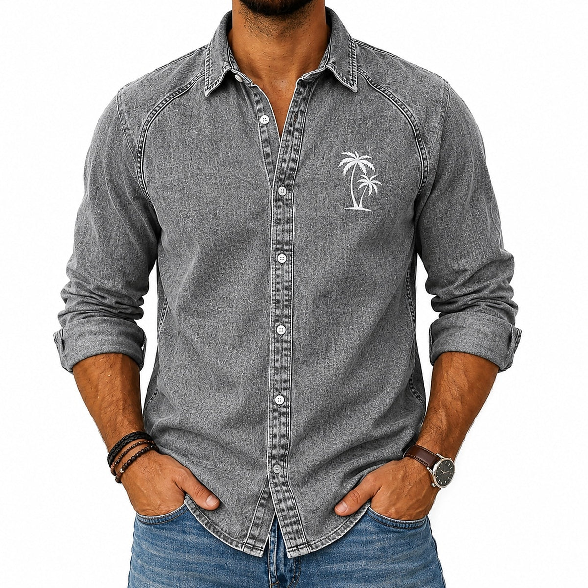 Comfort Palm Tree Washed Cotton Shirt