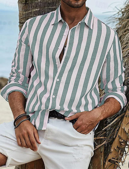 Men's Striped Cotton Linen Shirt - Soft & Breathable