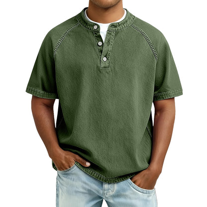 Lightweight Henley Shirt-Acid Wash Vintage Casual Top for Men