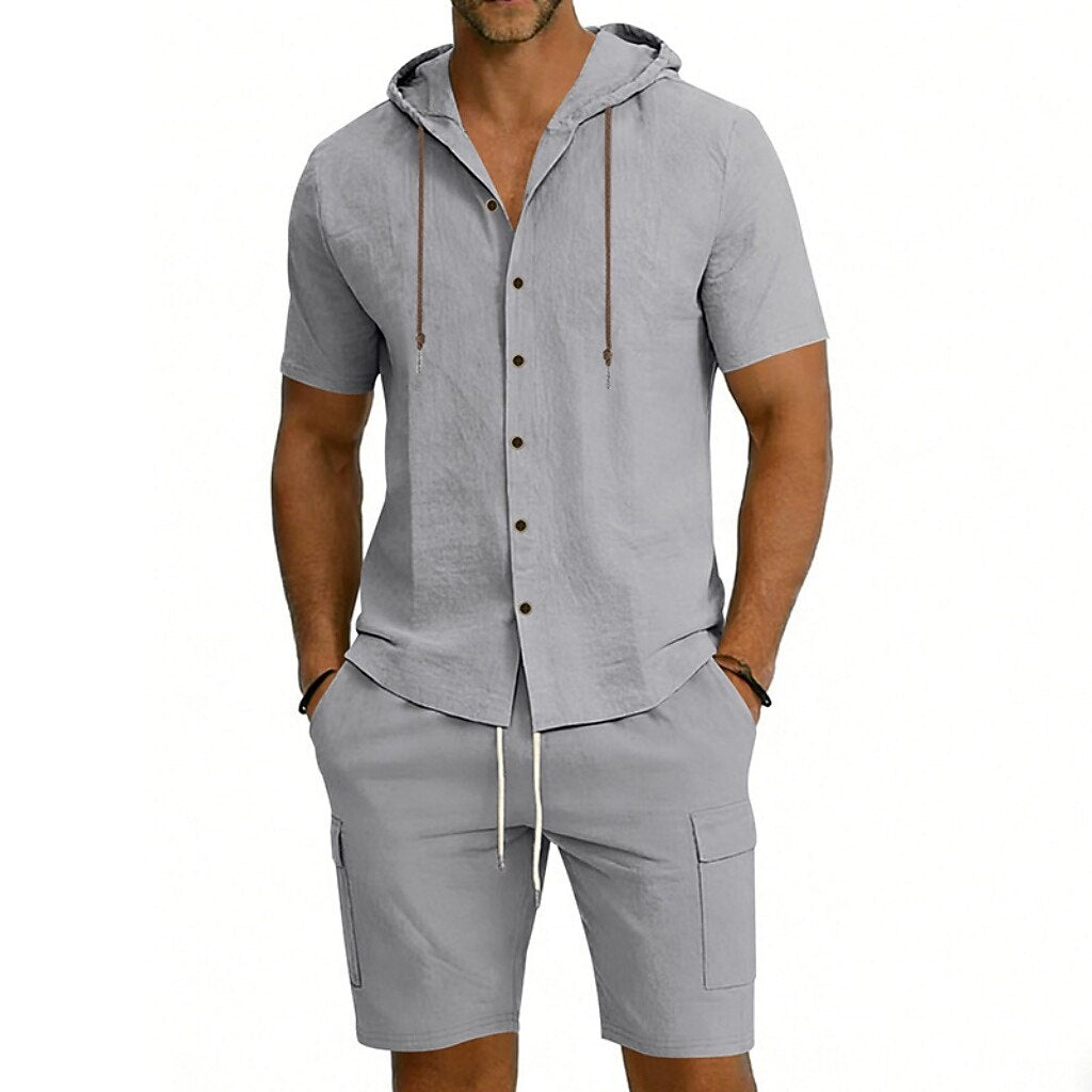 Men's 2-Piece Linen Set-Shirt and Shorts