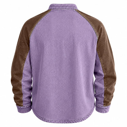 Colorblock Washed Cotton Henley Shirt