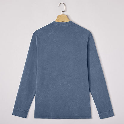 100% Cotton Henley T-Shirt-Vintage Washed Look