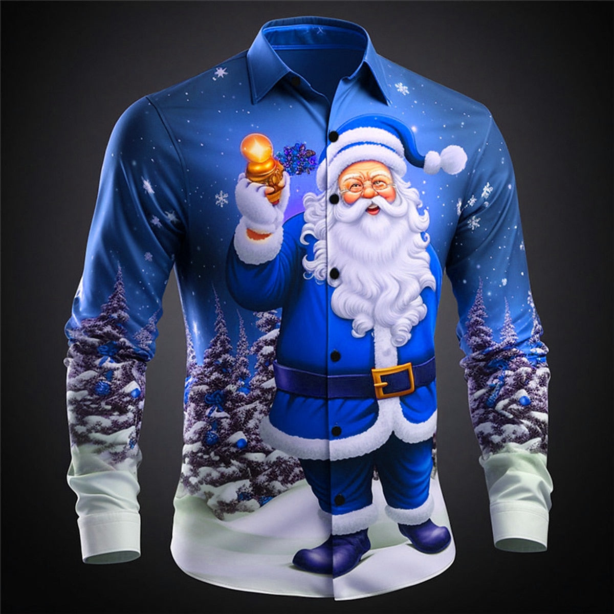 Christmas Santa Casual Stretch Button Shirt
