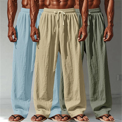 3PCS Cotton Linen Pants - Baggy Drawstring Casual Pants