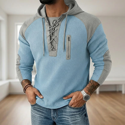 Colorblock Hooded Waffle Henley Shirts