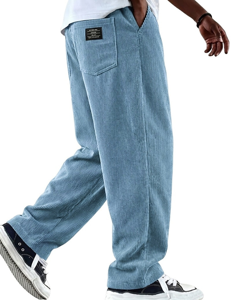 Textured Comfort Corduroy Pants With Elastic Waist