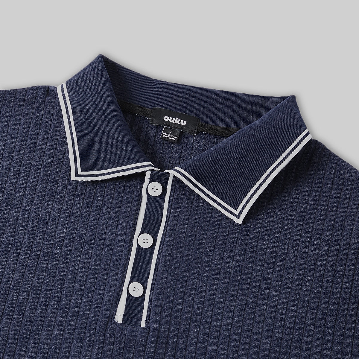 Ribbed Knit Polo Shirt-Modern Color‑Block