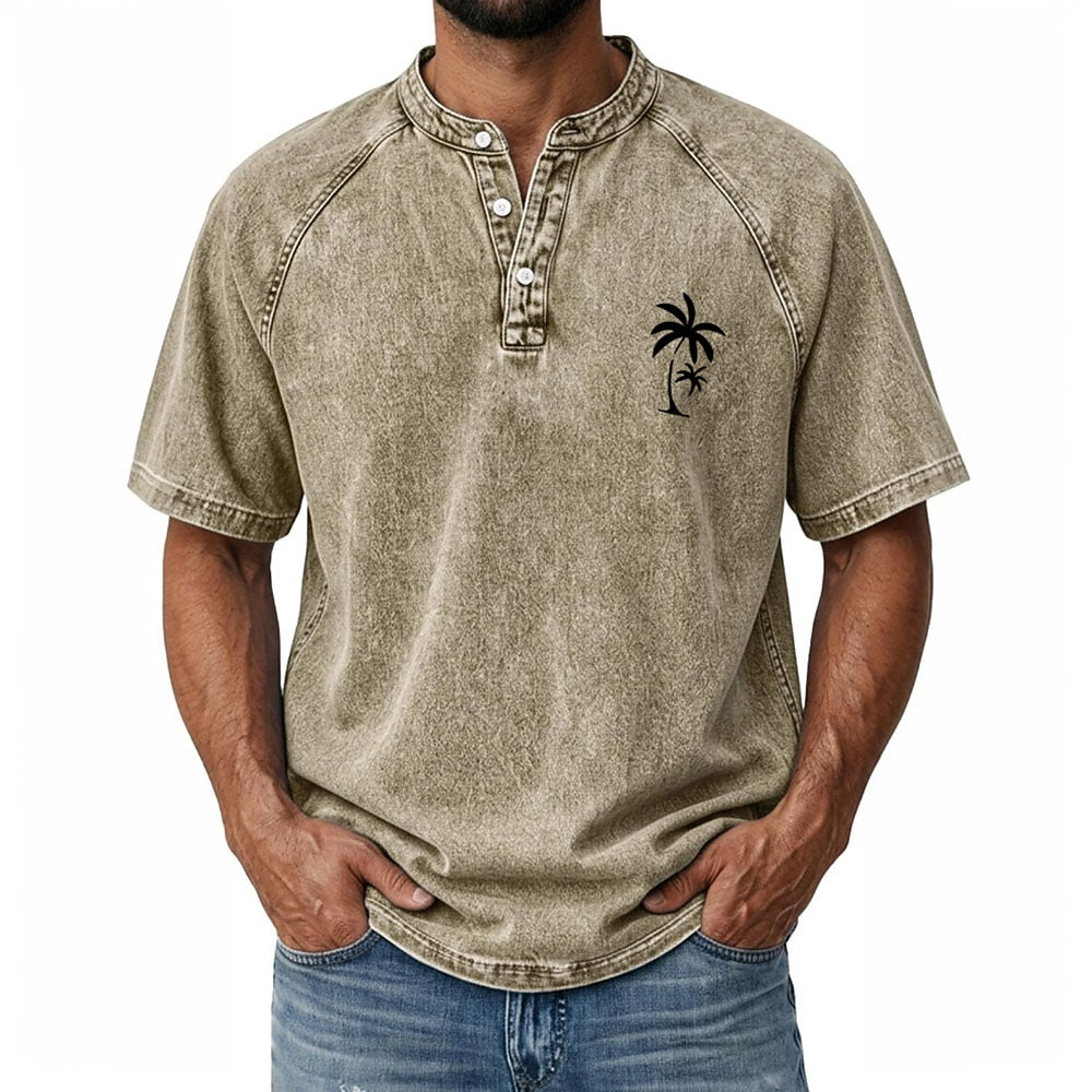 100% Cotton Vintage Washed Henley T-Shirt