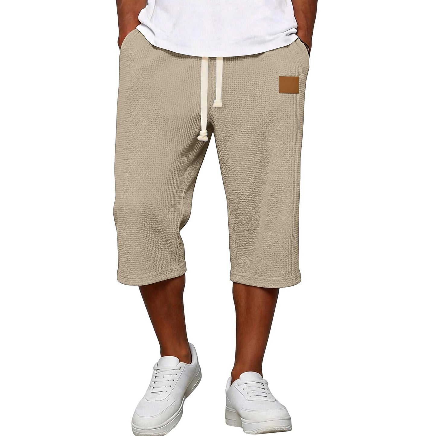 Pocketed Elastic Waist Waffle Shorts