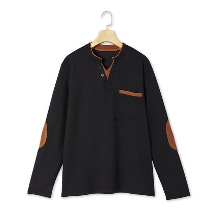 Colorblock V-neck Waffle Henley Shirts