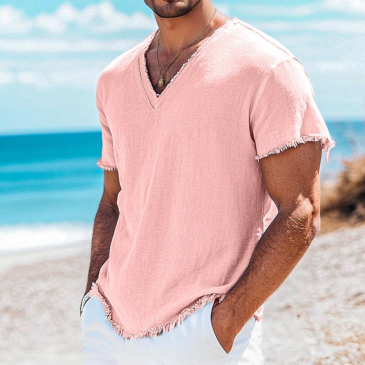 Breathable V-neck Linen Shirt