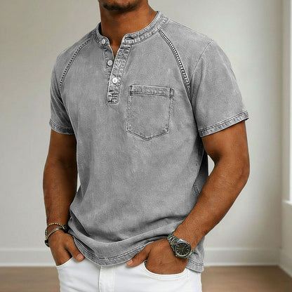 Vintage Washed Cotton Henley T-Shirt