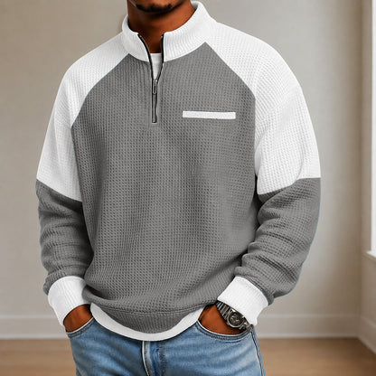 Textured Colorblock Banded Collar Waffle Polo