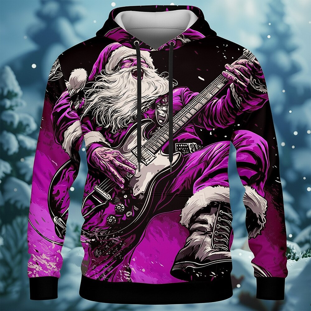 Santa Guitar Christmas Holiday Graphic Hoodie