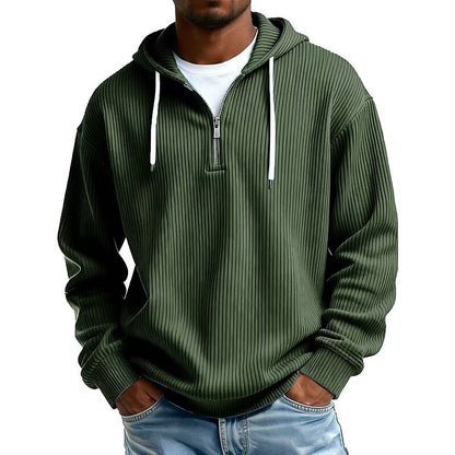 Textured Corduroy Quarter Zip Hoodie
