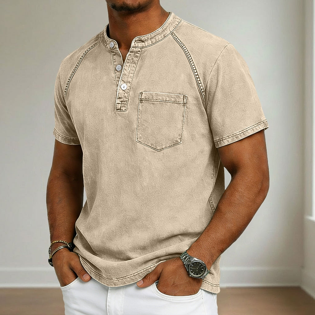 Vintage Washed Cotton Henley T-Shirt