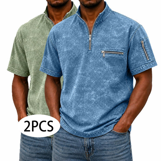 2-Pack Broken-In Cotton Zip Up Henley Shirts