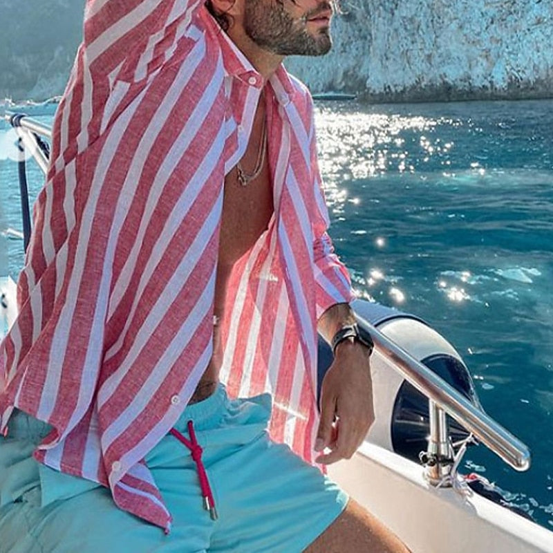 Men's Striped Cotton Linen Shirt - Soft & Breathable
