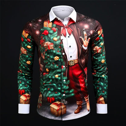 Christmas Santa Casual Stretch Button Shirt