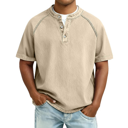 Lightweight Henley Shirt-Acid Wash Vintage Casual Top for Men