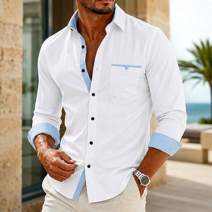 Colorblock Button Up Dress Shirt