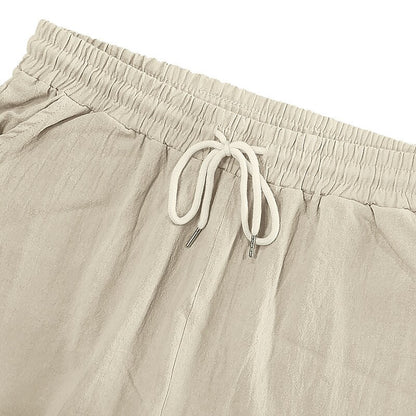Men's Linen Shorts-Summer Drawstring Shorts with Multiple Pockets