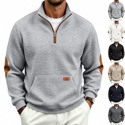 Textured Waffle Quarter Zip Pocket Sweatshirt