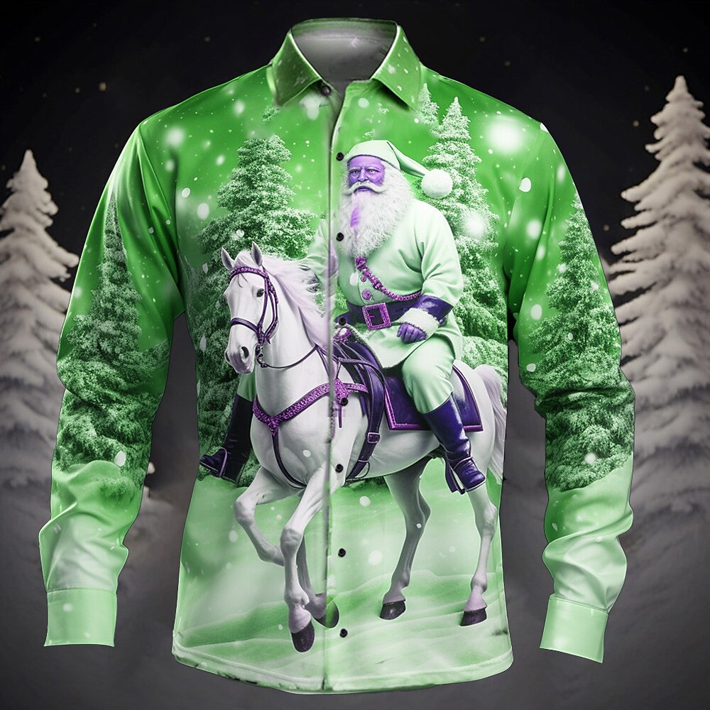 Men's Santa Tree Christmas Button-Up Shirt