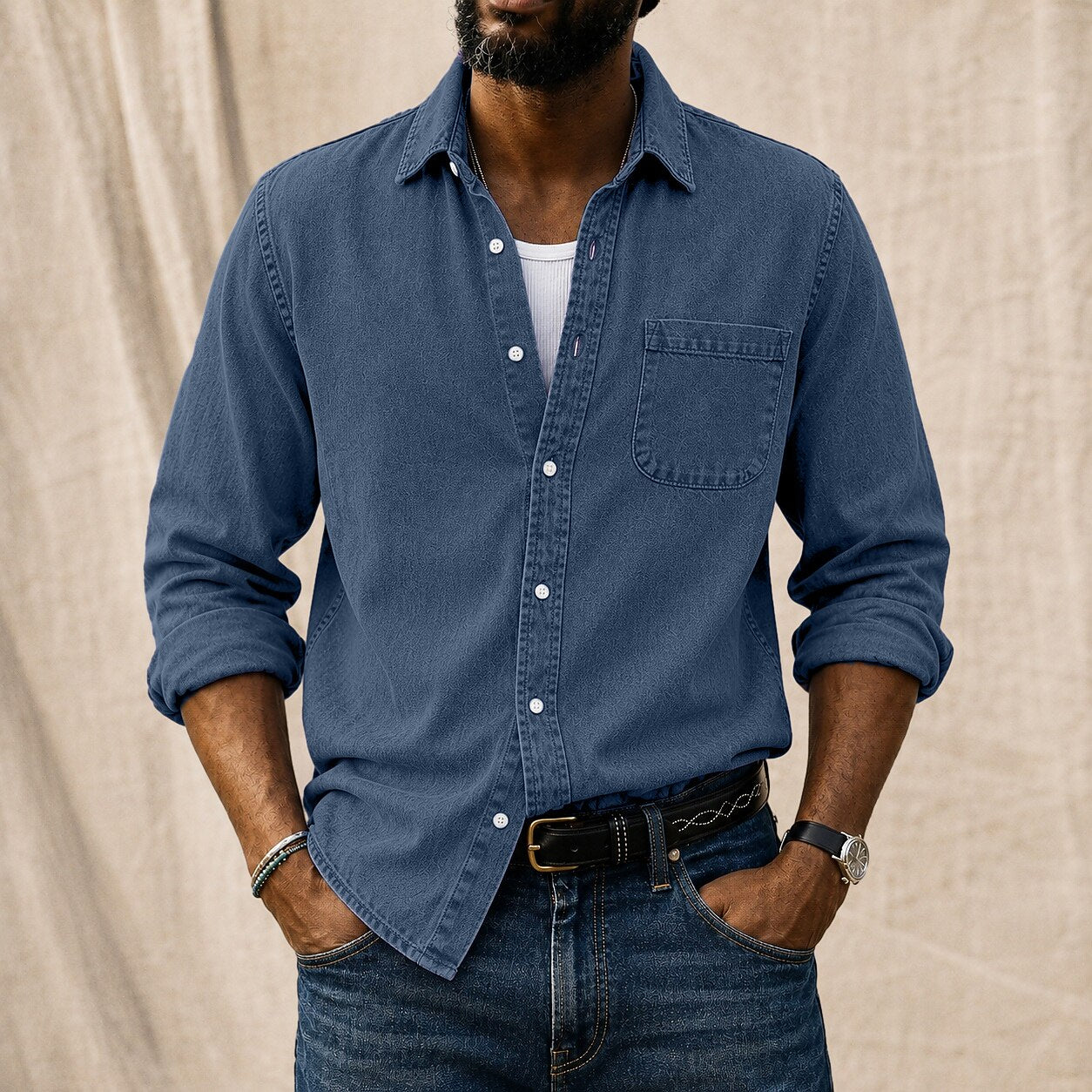 Washed Denim Cotton Casual Shirt