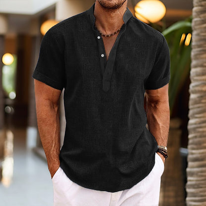 Men's Cotton Linen Henley Shirt