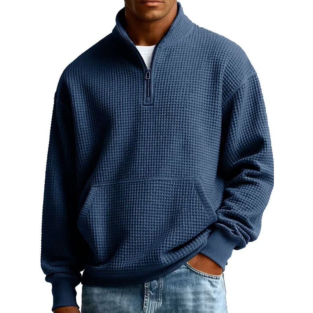 Half Zip Pocketed Waffle Polo Shirt