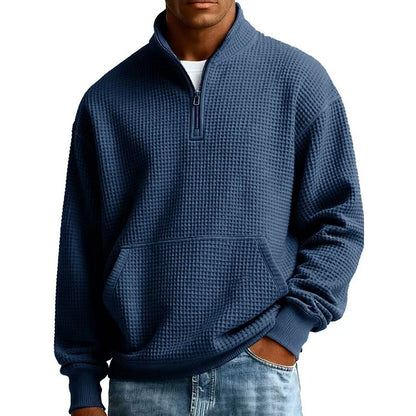 Half Zip Pocketed Waffle Polo Shirt