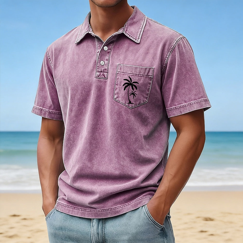 Palm Tree Washed Cotton Polo Shirt
