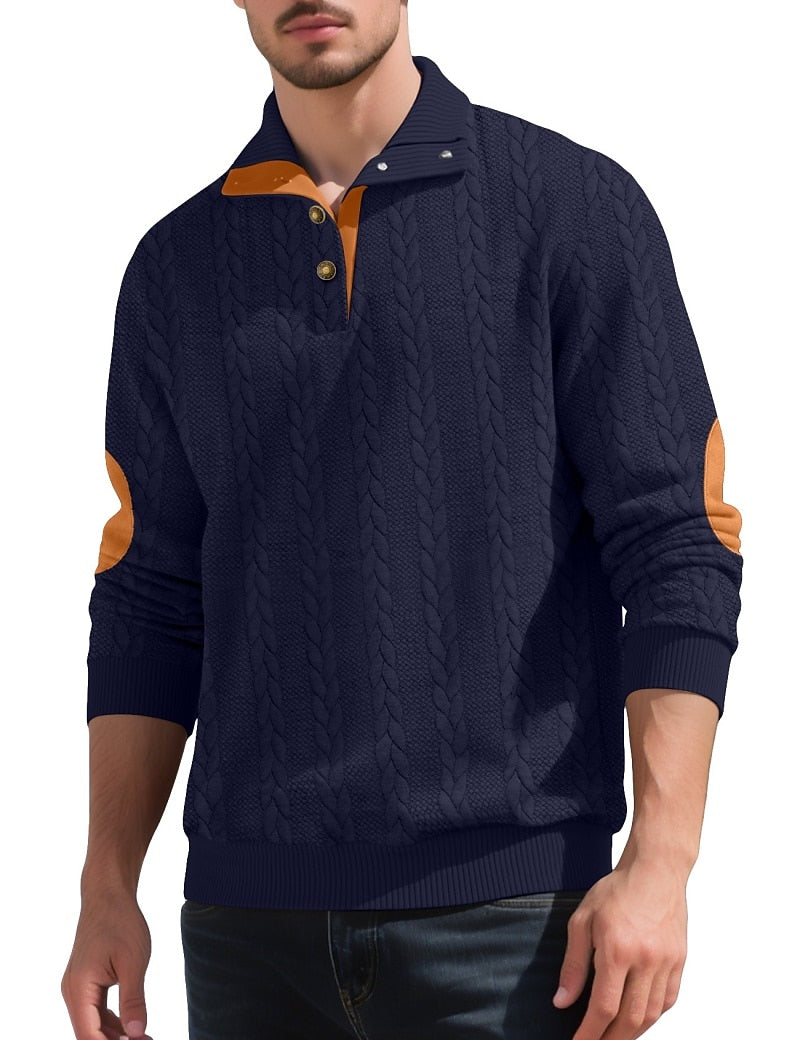 Jacquard Button Up Textured Sweatshirt