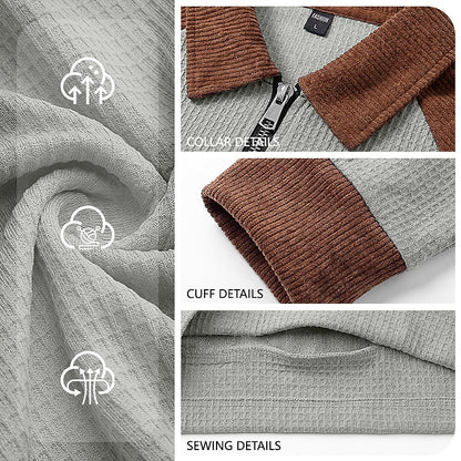 Textured Quarter Zip Colorblock  Waffle Polo