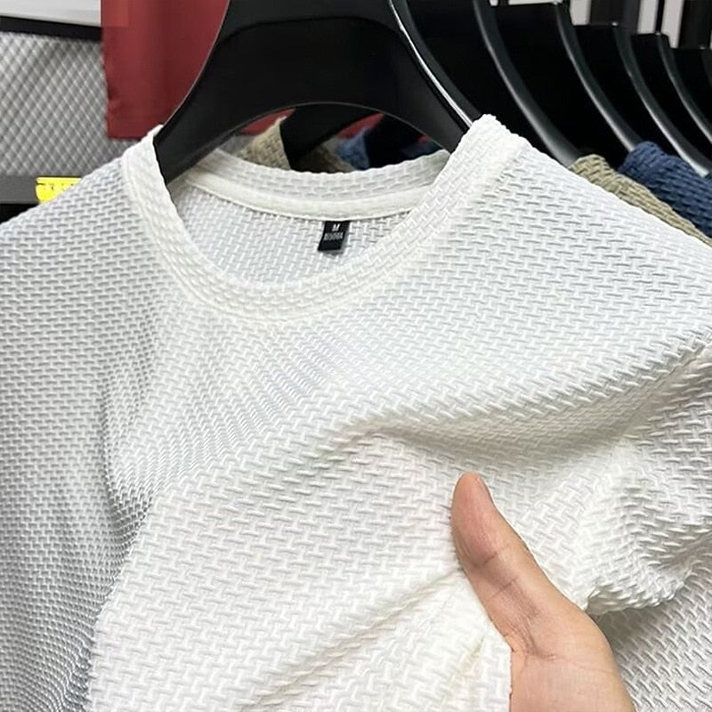 Men's Waffle Tee Top-Fashion Casual Outdoor Shirt