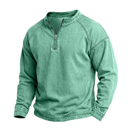 Half Zip Washed Cotton Henley Shirt
