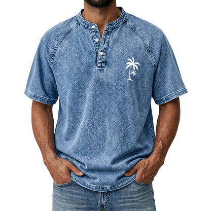 100% Cotton Vintage Washed Henley T-Shirt