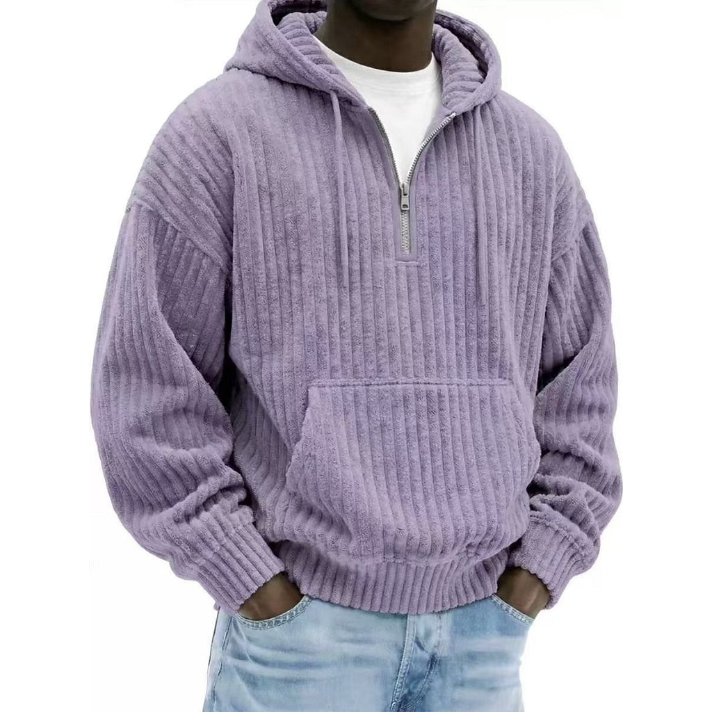 Textured Corduroy Quarter Zip Hoodie