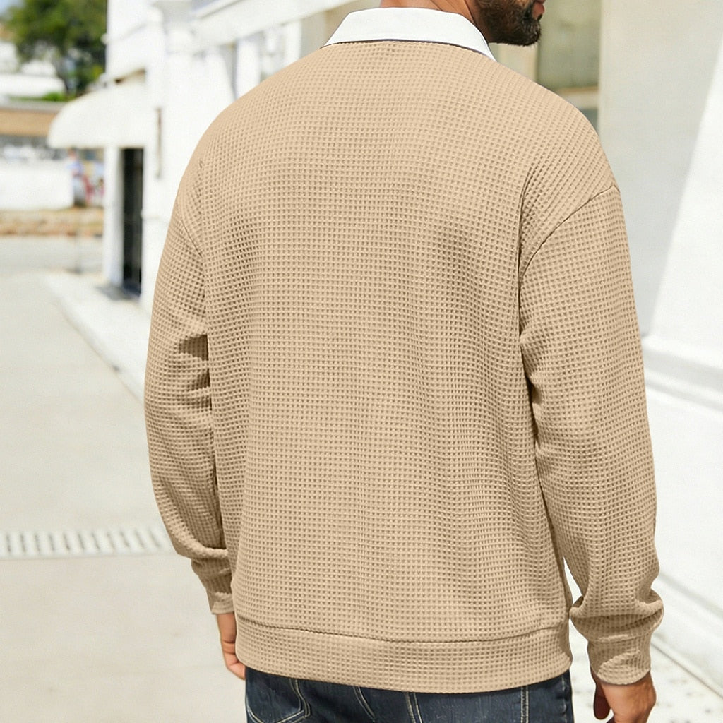 Cozy Waffle Quarter-Zip Polo Shirts
