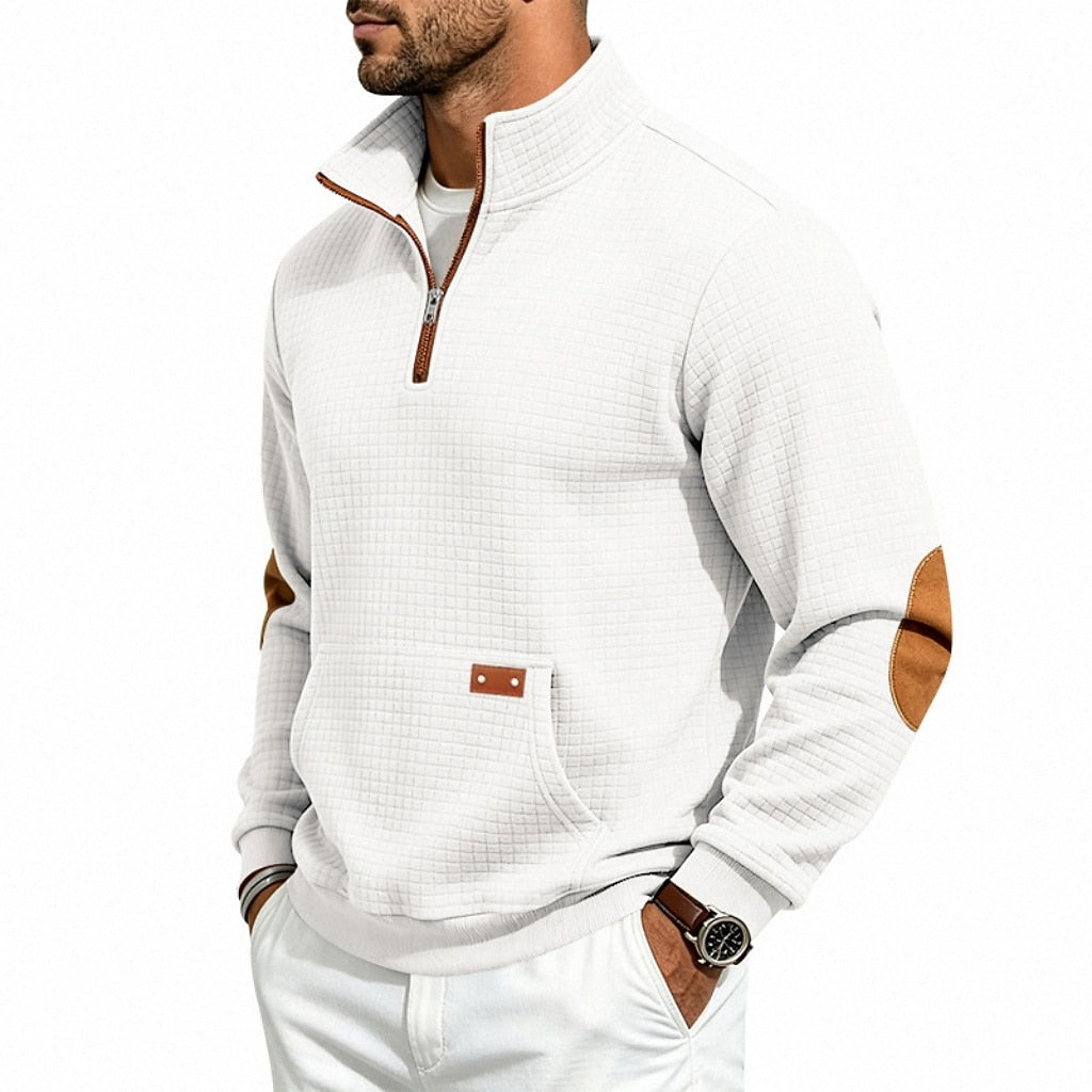 Textured Waffle Quarter Zip Pocket Sweatshirt