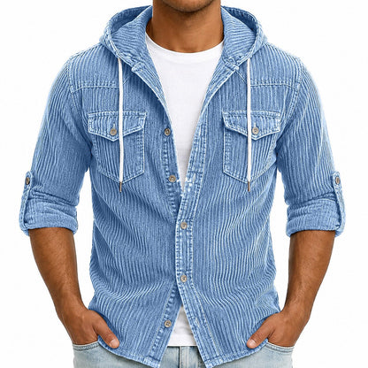 Textured Corduroy Hooded Cargo Shirt