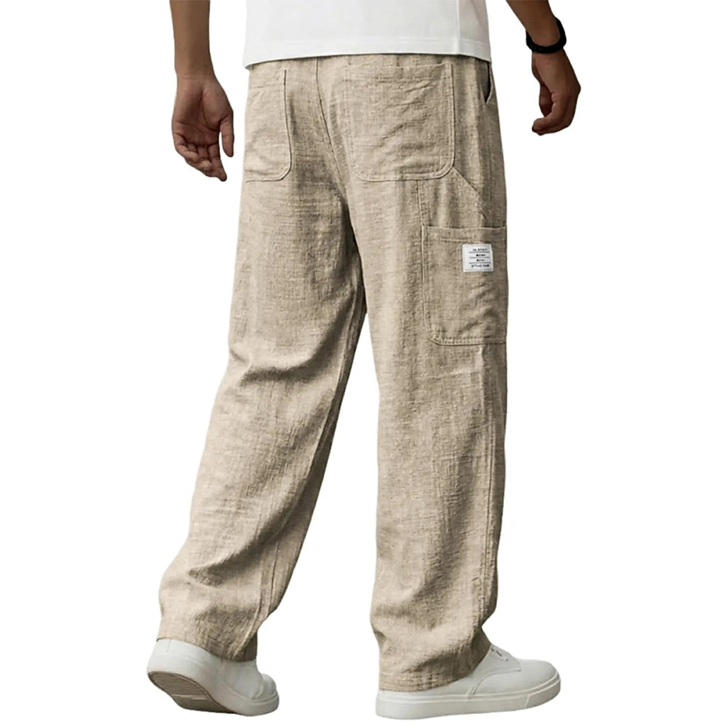 Casual Linen Pants for Men - Elastic Waist, Daily & Beach Wear